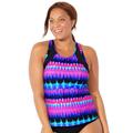 Plus Size Women's Chlorine Resistant High Neck Racerback Tankini Top by Swimsuits For All in Pink Abstract (Size 24)