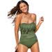 Plus Size Women's Fringe Bandeau One Piece Swimsuit by Swimsuits For All in Military (Size 18)