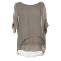 TEXTURE Ladies Womens Italian Lagenlook Short Sleeve Frill Frayed Hem Silk Tunic Top Blouse One Size (Mocha, One Size)