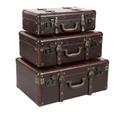 Juniper + Ivory Set of 3 18 In., 21 In., 23 In. Vintage Trunk Brown Leather - Juniper + Ivory 56976