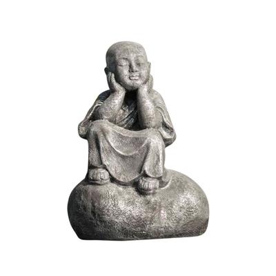 Statue moine Shaolin pensif gris H80cm