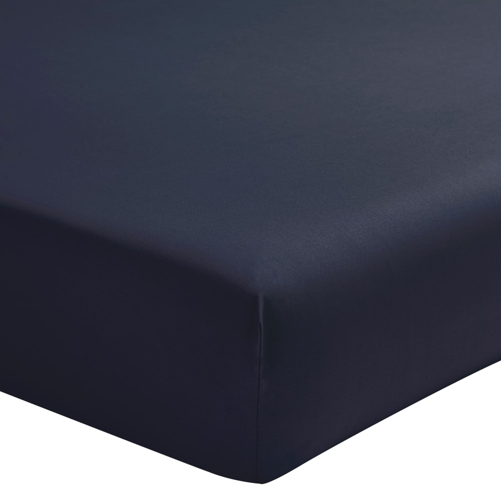 Drap housse uni en percale de coton bleu 2x80x200