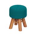 Petit tabouret tricot en coton vert céladon