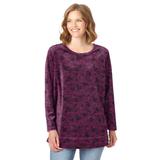 Plus Size Women's Plush Velour Tunic Sweatshirt by Woman Within in Deep Claret Floral Paisley (Size L)