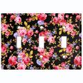 WorldAcc Metal Light Switch Plate Outlet Cover (Pink Black Flowers - Triple Toggle) in Black/Pink | 4.5 H x 6.375 W x 0.15 D in | Wayfair