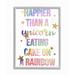 Stupell Industries Happier Than Unicorn Eating Cake on Rainbow Quote by Jeanette Vertentes - Graphic Art Print in Brown | Wayfair aa-940_gff_16x20