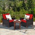 Lark Manor™ Abbigal 3pcs Patio Wicker Rattan Conversation Set Outdoor Furniture Set W/Cushion Synthetic Wicker/Wood/All | Wayfair