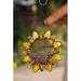 Lark Manor™ Ariyanna Sunflower Decorative Metal & Glass Hanging Bird Feeder w/ Perch Glass in Black/Orange/Yellow | 19 H x 11 W x 3 D in | Wayfair