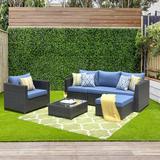 Ebern Designs Big Size 6-piece Rattan Sectional Seating Group w/ Cushions Synthetic Wicker/All - Weather Wicker/Wicker/Rattan in Blue | Outdoor Furniture | Wayfair