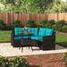 Andover Mills™ Cilegon 4 Piece Rattan Sofa Seating Group w/ Cushion Synthetic Wicker/All - Weather Wicker/Wicker/Rattan in Blue | Outdoor Furniture | Wayfair