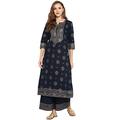 Janasya Indian Tunic Tops Cotton Kurti Set for Women (SET014 - KR - PP - XXXL) Blue