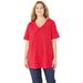 Plus Size Women's Suprema® Short Sleeve V-Neck Tee by Catherines in Classic Red (Size 2XWP)