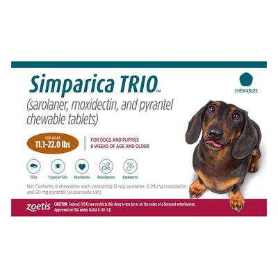 Simparica Trio For Dogs 11.1-22 Lbs (Caramel) 3 Do...