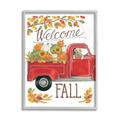 Stupell Industries Welcome Fall Phrase Autumn Red Truck Dog by Deb Strain - Graphic Art Print Wood in Brown | 14 H x 11 W x 1.5 D in | Wayfair