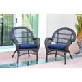 Santa Maria Espresso Wicker Chair With Midnight Blue Cushion - Set Of 4- Jeco Wholesale W00208-C_4-FS011-CS
