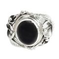 Nest of Lilies,'Women's Floral Sterling Silver and Onyx Cocktail Ring'
