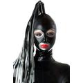 Latex Rubber Full Face with Single Streamers Hoods Masks 0.4MM - black - S