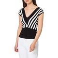 Morgan Women's Pull Col V Rayures Diagonales Must Sweater, Noir/Off White, M/Tall