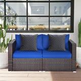 Latitude Run® 59" Wide Wicker Loveseat w/ Cushions Wicker/Rattan in Blue | 25.5 H x 59 W x 29.5 D in | Outdoor Furniture | Wayfair