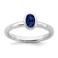 Stackable Expressions 925 Sterling Silver Bezel Polished Oval Created Sapphire Ring Size J 1/2 Jewelry Gifts for Women