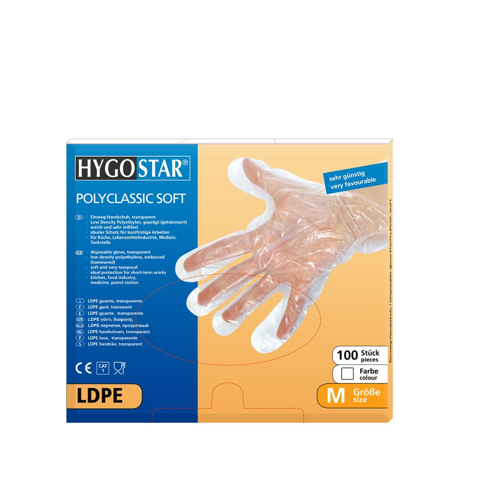 HYGOSTAR Einweghandschuhe aus LDPE Polyclassic Soft Gr. M 18 my 29 cm lang 5000 Stück Image