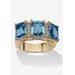 Women's Yellow Gold-Plated Emerald Cut 3 -Stone Simulated Birthstone & CZ Ring by PalmBeach Jewelry in March (Size 10)
