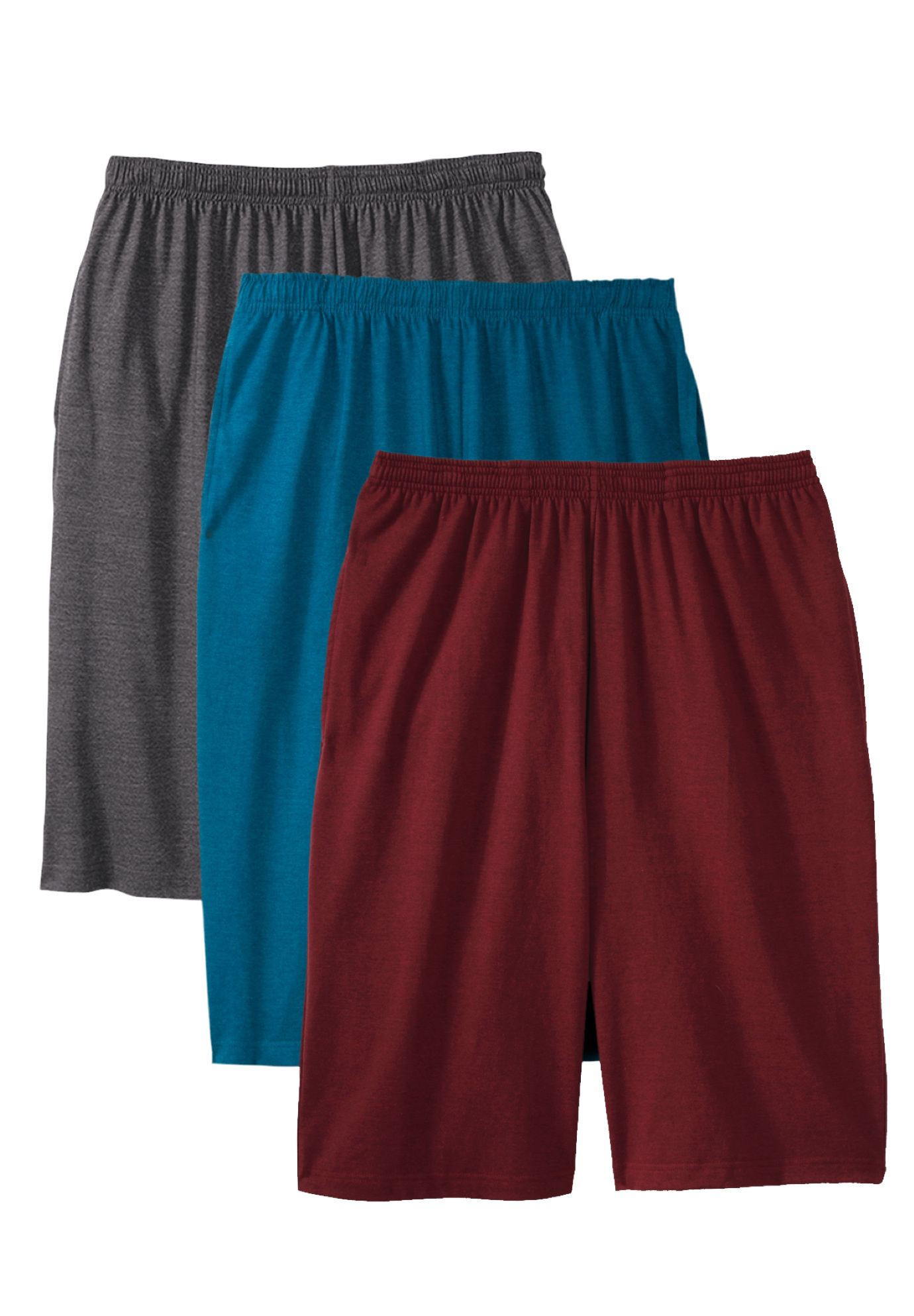 Men's Big & Tall Lightweight Longer Length Jersey Shorts 3-Pack by KingSize in Assorted Colors (Size 5XL)