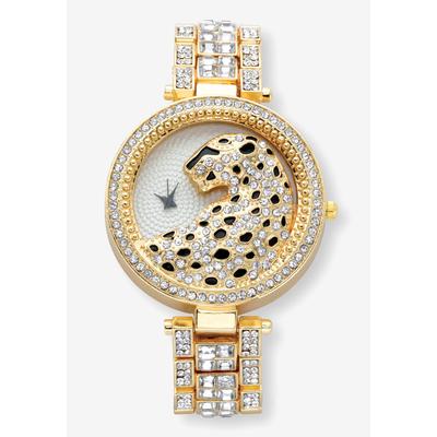 Women's Princess-Cut And Round Crystal Goldtone Leopard Fashion Watch 7.5" by PalmBeach Jewelry in Gold