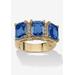 Women's Yellow Gold-Plated Emerald Cut 3 -Stone Simulated Birthstone & CZ Ring by PalmBeach Jewelry in September (Size 7)