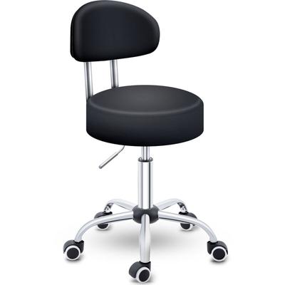 Rollhocker Schwarz mit Lehne Arbeitshocker Hocker Drehhocker Kosmetikhocker Praxishocker - Tresko Image