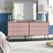 Wade Logan® Abbra 6-Drawer Double Low Dresser w/ Metal Legs Wood in Pink/Brown | 30.24 H x 69.72 W x 19.02 D in | Wayfair