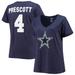 Women's Dak Prescott Navy Dallas Cowboys Plus Size Fair Catch Name & Number V-Neck T-Shirt