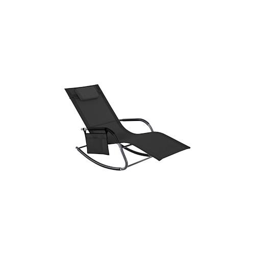 Gartenliege Sonnenliege Relaxliege Schaukelstuhl mit Kopfstütze und Seitentasche, aus Eisengestell, bis 150 kg belastbar, schwarz