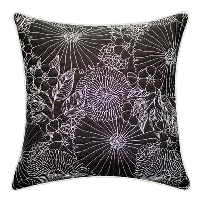 Fine Line Embroidered Floral Indoor & Outdoor Decorative Pillow by Levinsohn Textiles in Black White