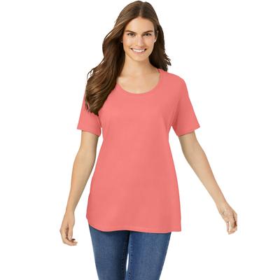 Plus Size Women's Perfect Short-Sleeve Scoopneck Tee by Woman Within in Sweet Coral (Size L) Shirt