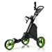 Costway Folding 3 Wheels Golf Push Cart with Bag Scoreboard Adjustable Handle-Green