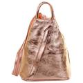 Primo Sacchi Ladies Italian Leather Metallic Rose Gold Top Handle Shoulder Bag Rucksack Backpack