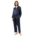 Mommesilk Silk Pyjamas for Women Long Sleeve Washable 100% Real Mulberry Silk Pj Sets Sleep Summer Nightwear Ladies Silk Loungewear Navy Blue Small