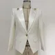 Blazer à col en satin pour femme veste de créateur bouton unique bouton de discussion embelli