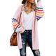 Aleumdr Womens Winter Plus Size Long Cardigan Patchwork Cable Ballon Sleeves Warm Knitted Coat Pullover Sweater Outerwear for Women Pink XX-Large