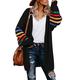 Aleumdr Womens Winter Plus Size Long Cardigans Oversized Loose Patchwork Cable Long Sleeve Warm Knitted Coat Sweater Black X-Large