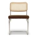 Design Stuhl UBERTO - Design Stuhl, Samt in Karamell, Rattan & verchromtes Metall