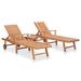 Red Barrel Studio® Sun Loungers 2 pcs w/ Table Solid Teak Wood Wood/Solid Wood in Brown/White | 13.78 H x 23.43 W x 76.77 D in | Outdoor Furniture | Wayfair