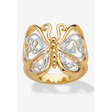 Women's Yellow Gold Plated Two Tone Filigree Butterfly Ring by PalmBeach Jewelry in Gold (Size 9)