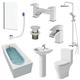 Affine Bathroom Suite 1700mm Single Ended Bath Shower Toilet Pedestal Basin Taps Screen