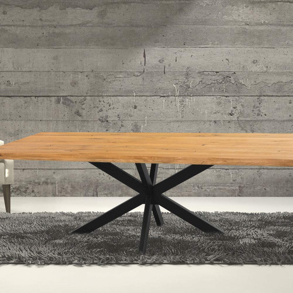 Massivholz »double-X« Wildeiche Esstisch Baumkante tabaco / 200x100 cm Image