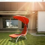 Arlmont & Co. Patio Hanging Swing Hammock Chaise Lounger Chair w/ Canopy-Beige Metal in Orange | 79 H x 67.5 W x 29 D in | Wayfair