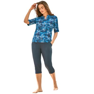 Plus Size Women's Three-Quarter Sleeve Swim Tee by Swim 365 in Blue Medallion (Size 30/32) Rash Guard