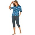 Plus Size Women's Three-Quarter Sleeve Swim Tee by Swim 365 in Blue Medallion (Size 38/40) Rash Guard