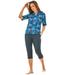 Plus Size Women's Three-Quarter Sleeve Swim Tee by Swim 365 in Blue Medallion (Size 18/20) Rash Guard